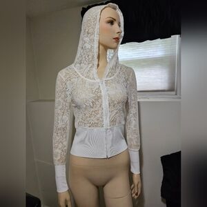 No Boundaries womens white lace hoodie size medium 7 -9
